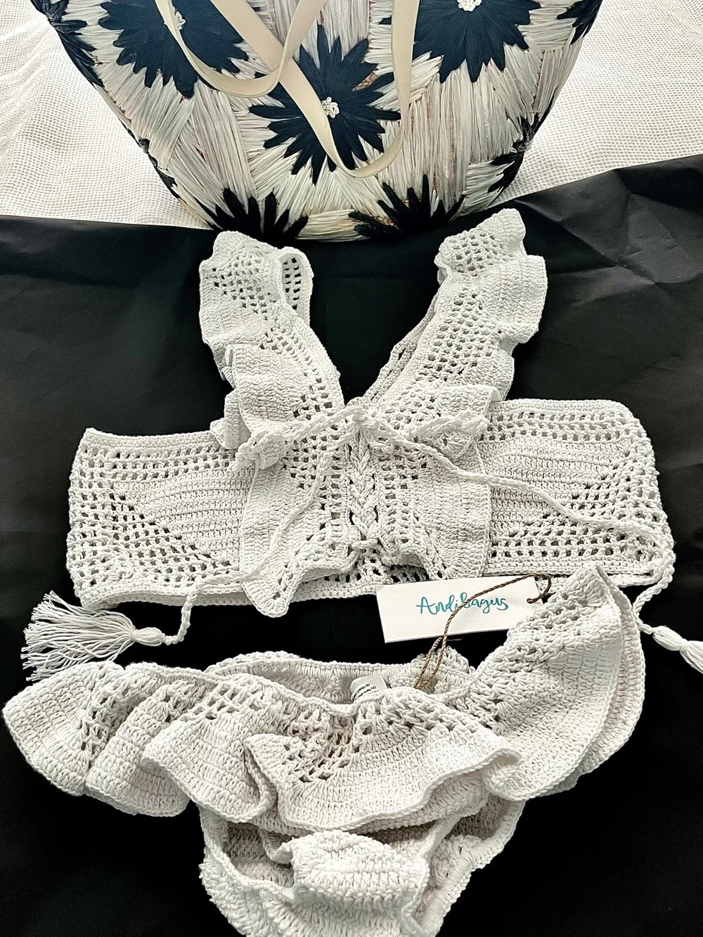 Rare Andi Bangus Handmade White Crochet Bikini Set - summer stunner !